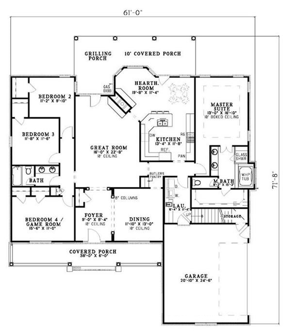 Floor Plan First Story of Country Plan #153-1022