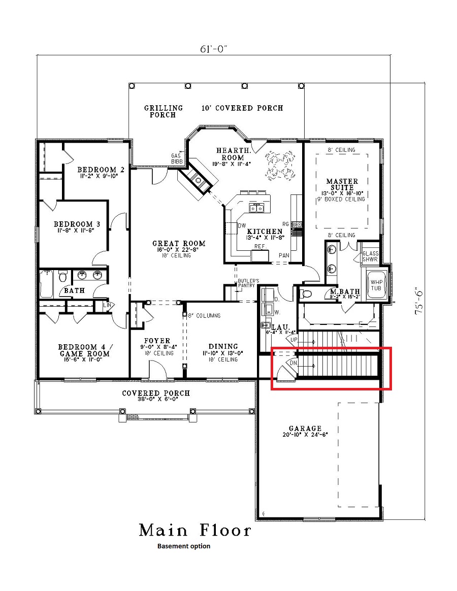 Floor Plan First Story of Country Plan #153-1022