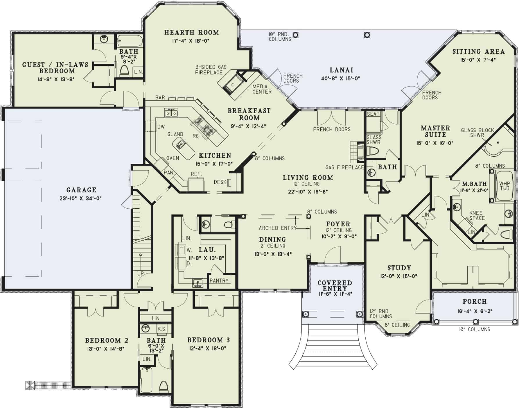 Floor Plan Main Level of Country Plan #153-1025