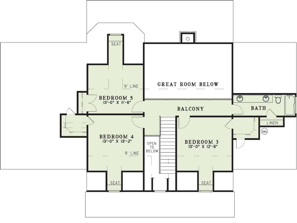 Floor Plan Upper Level of Southern Plan #153-1028