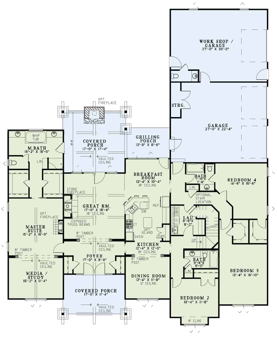 Main Level of Rustic Plan #153-1029