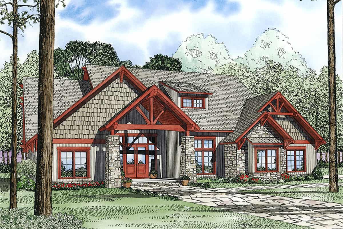 Front View of this 4-Bedroom, 3206 Sq Ft Plan - 153-1029