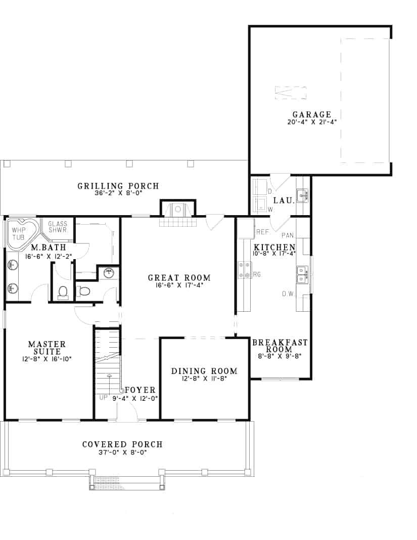 Floor Plan Main Level of Country Plan #153-1030