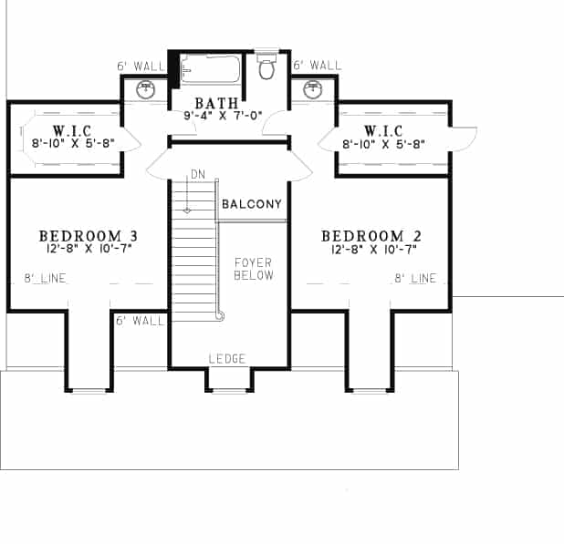 Floor Plan Upper Level of Country Plan #153-1030