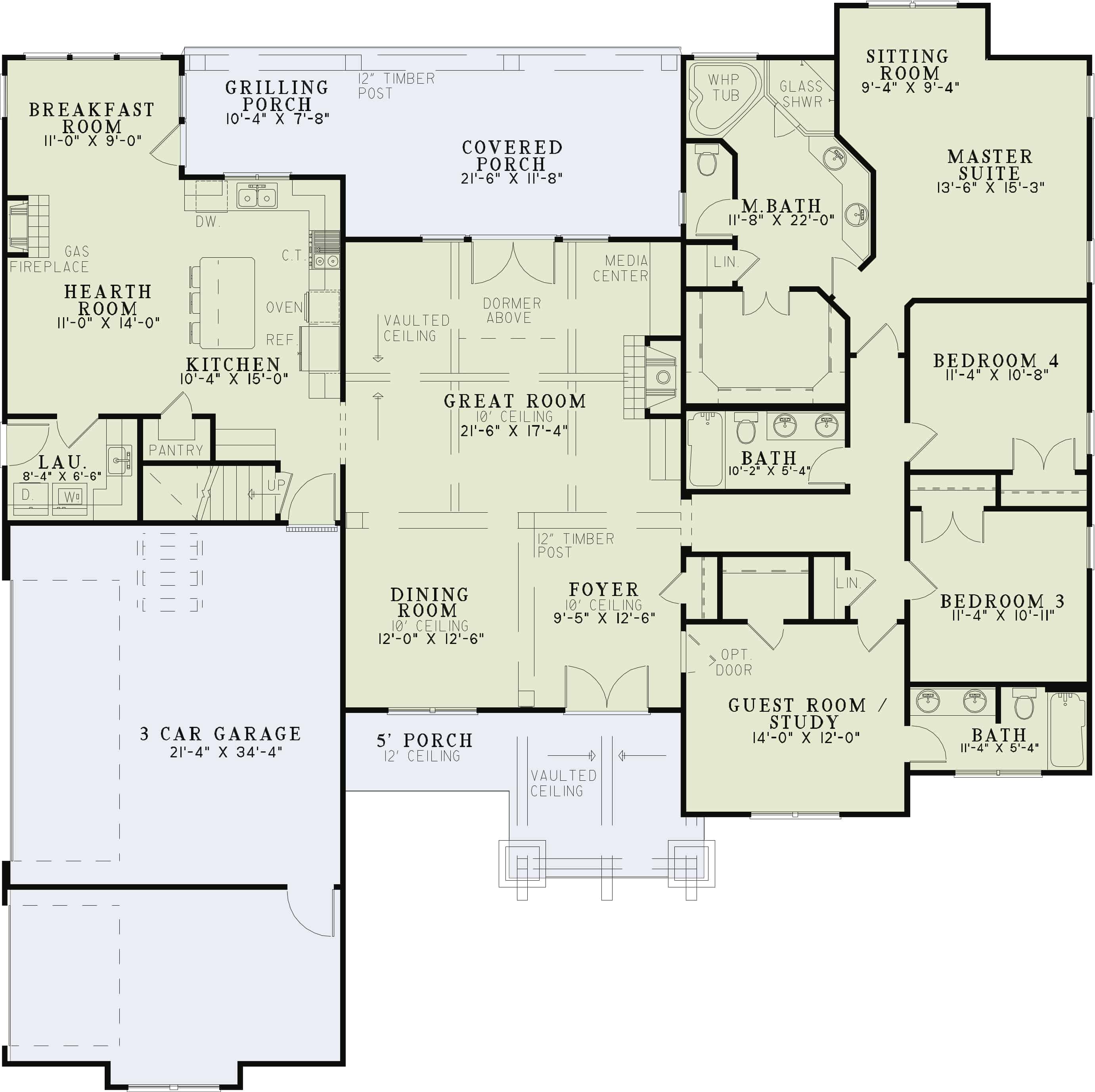 Floor Plan Main Level of Rustic Plan #153-1031