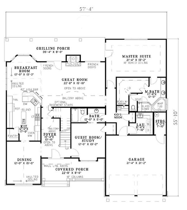Floor Plan First Story of Craftsman Plan #153-1036