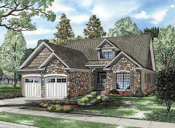 This is the front elevation for these Craftsman House Plans.