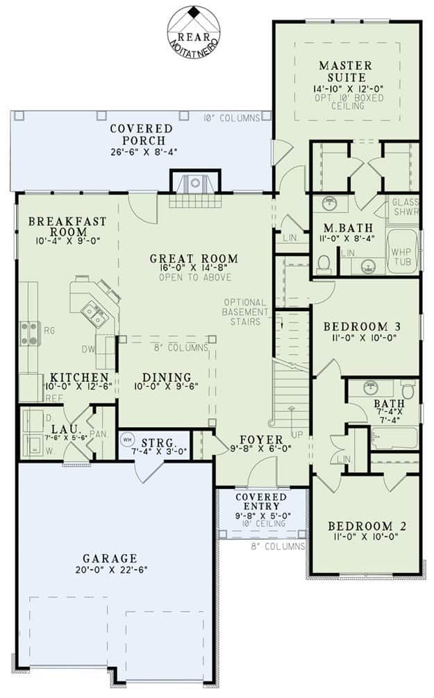 Floor Plan Main Level of Country Plan #153-1040