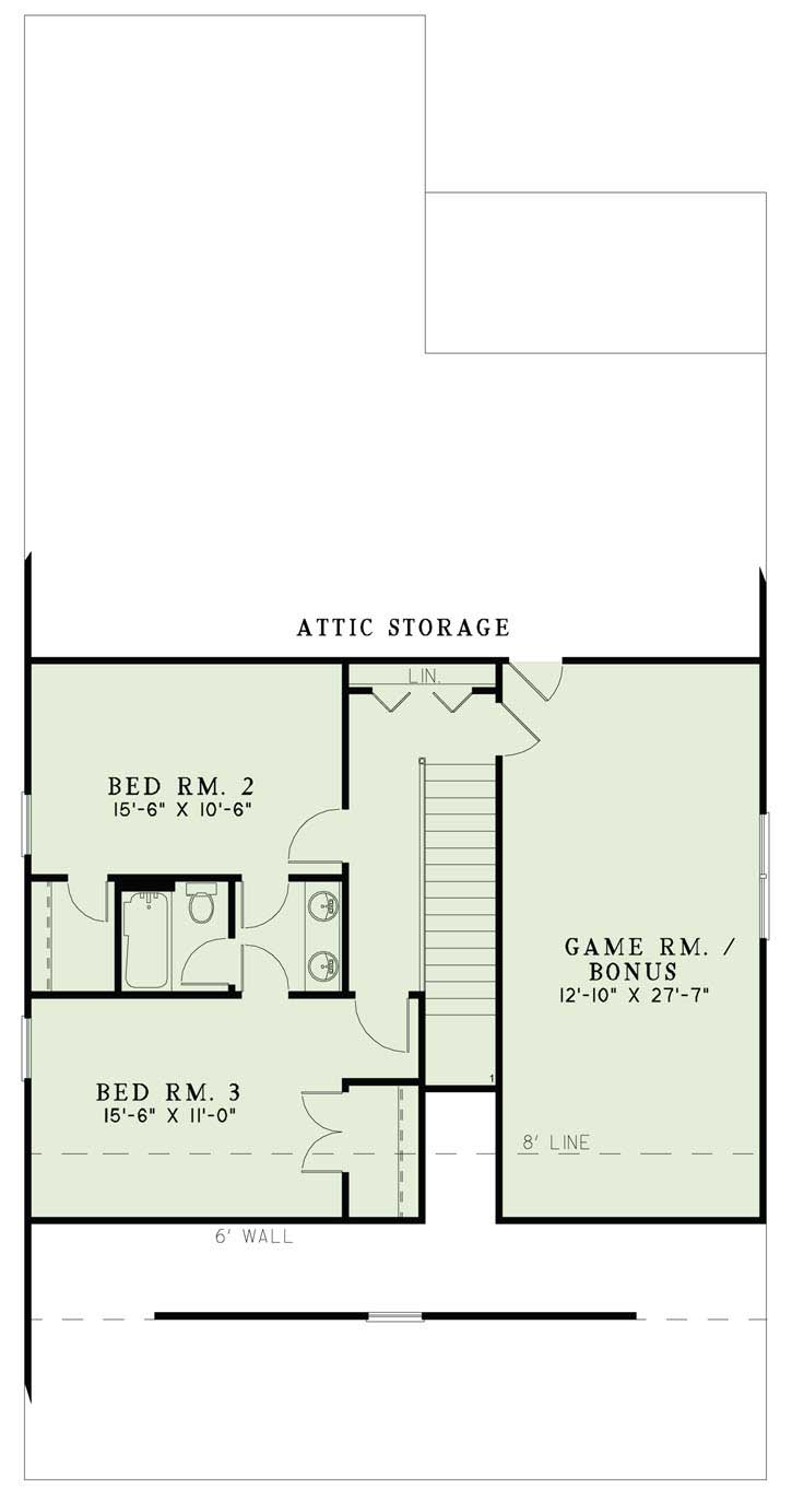 Floor Plan Second Story of Craftsman Plan #153-1042