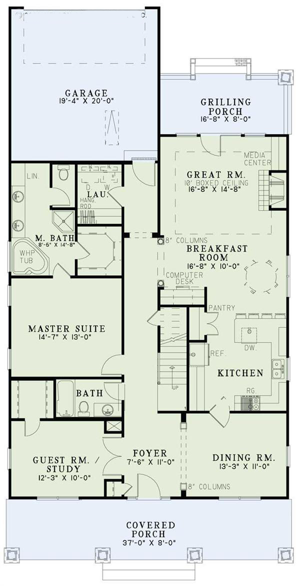 Floor Plan First Story of Craftsman Plan #153-1042