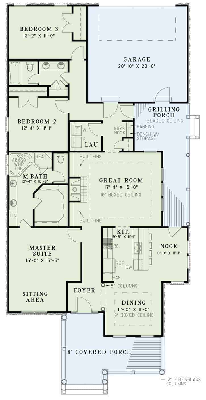 Floor Plan First Story of Bungalow Plan #153-1043