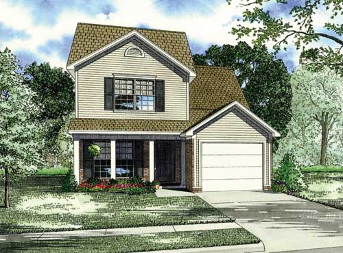 This is the front elevation for these Traditional Home Plans.
