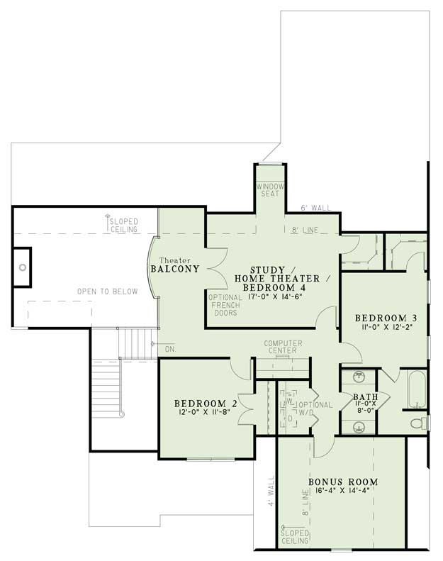 Floor Plan Second Story of European Plan #153-1048