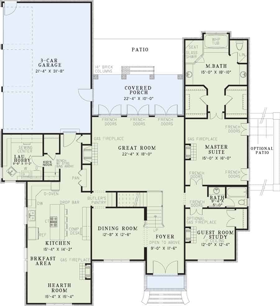 Floor Plan Main Level of European Plan #153-1049