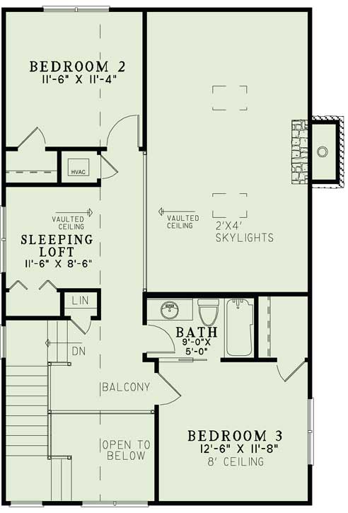 Floor Plan Second Story of Craftsman Plan #153-1050