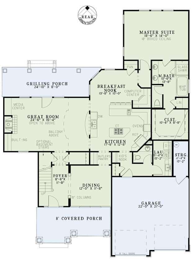Floor Plan Main Level of Craftsman Plan #153-1052