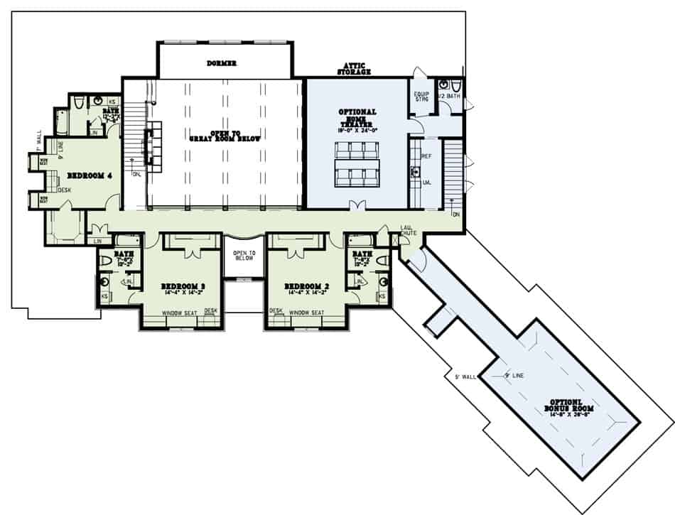 Floor Plan Second Story of European Plan #153-1054