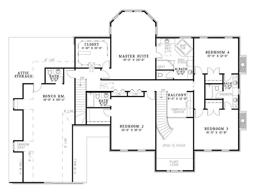Floor Plan Second Story of Luxury Plan #153-1059
