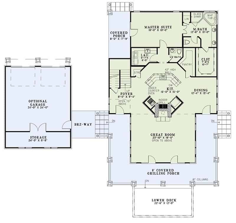 Floor Plan Main Level of Rustic Plan #153-1060
