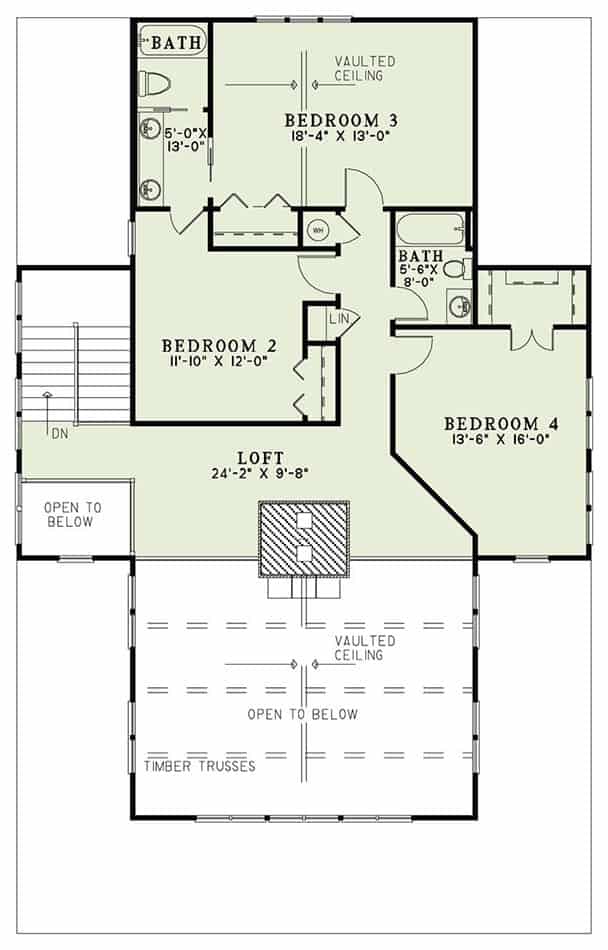 Floor Plan Upper Level of Rustic Plan #153-1060