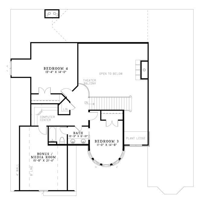 Floor Plan Second Story of Craftsman Plan #153-1068
