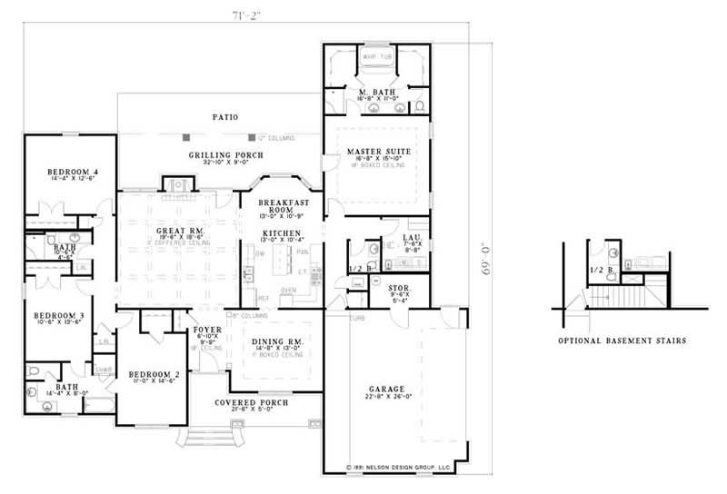 Floor Plan First Story of Southern Plan #153-1069