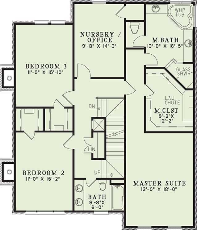 Floor Plan Upper Level of Traditional Plan #153-1071