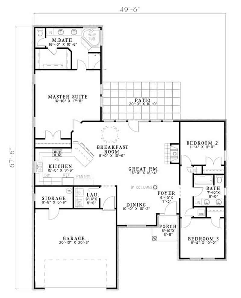 Floor Plan First Story of Small House Plans #153-1072