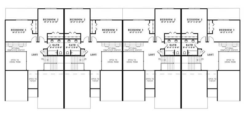 Floor Plan Second Story of Multi-Unit Plan #153-1074