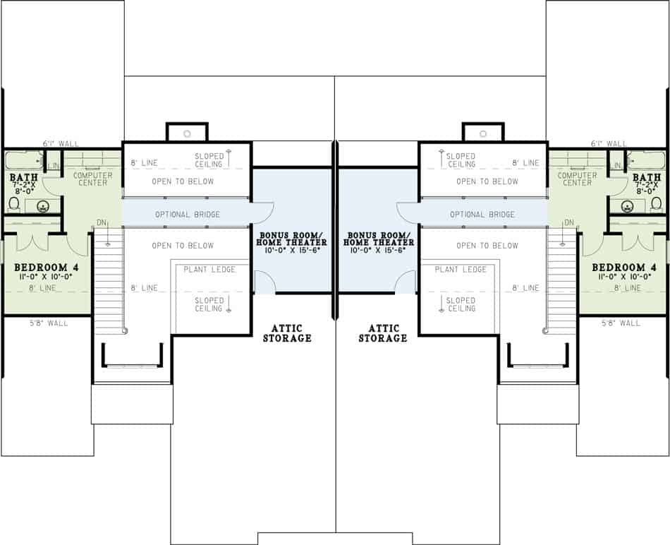 Floor Plan Second Story of Multi-Unit Plan #153-1081