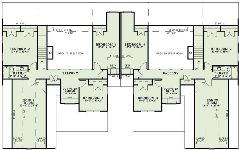 Floor Plan Second Story of Multi-Unit Plan #153-1082