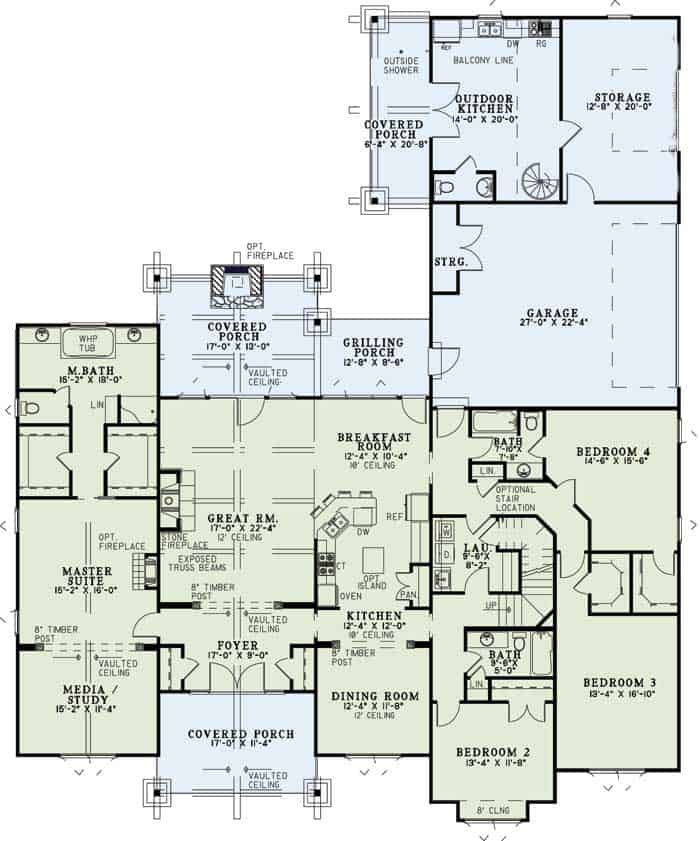 Floor Plan First Story of Country Plan #153-1090
