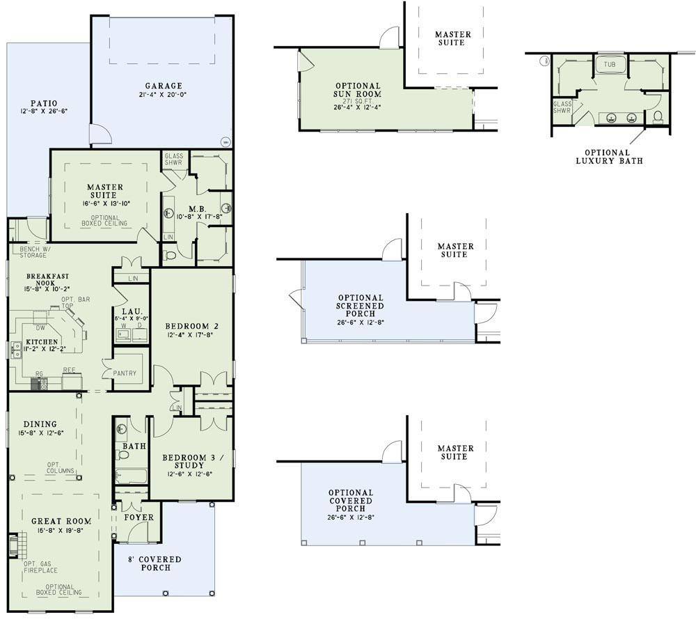 Floor Plan First Story of Southern Plan #153-1094