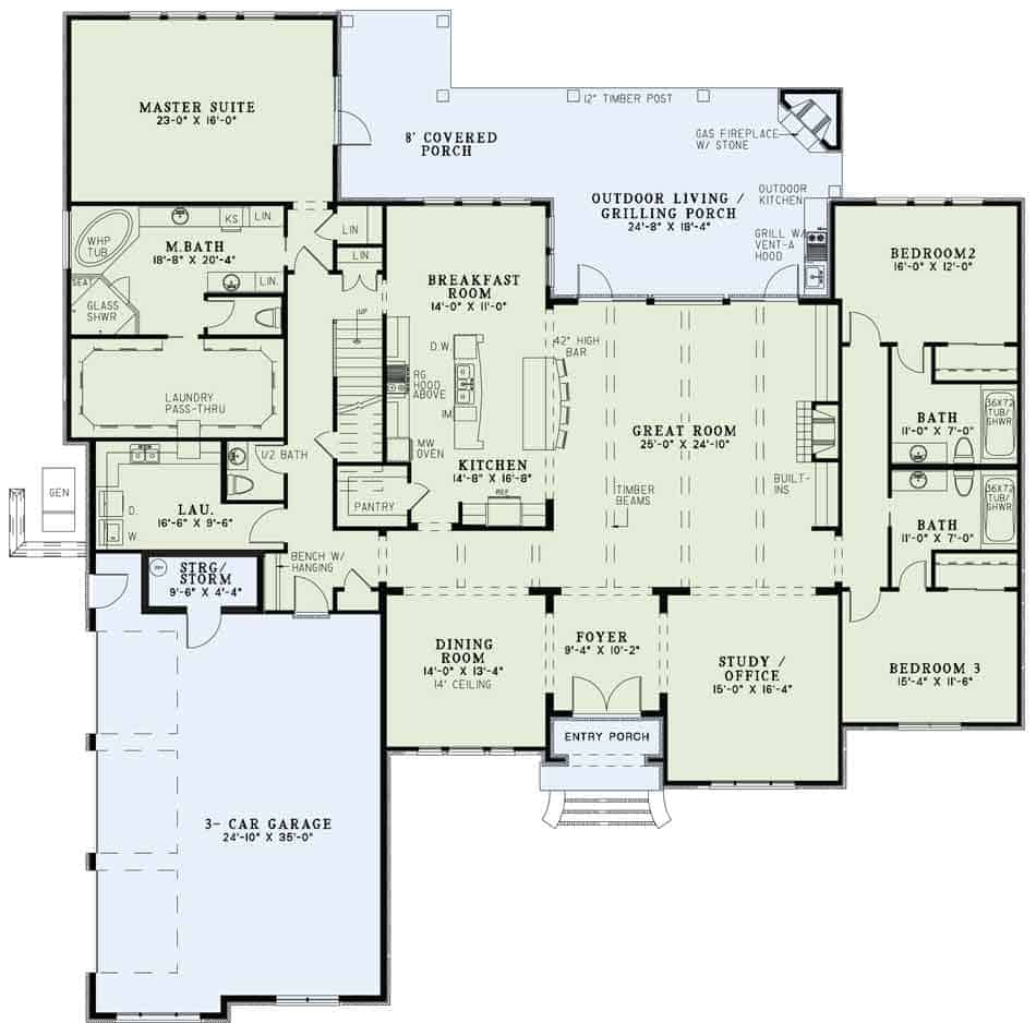 Floor Plan First Story of European Plan #153-1095