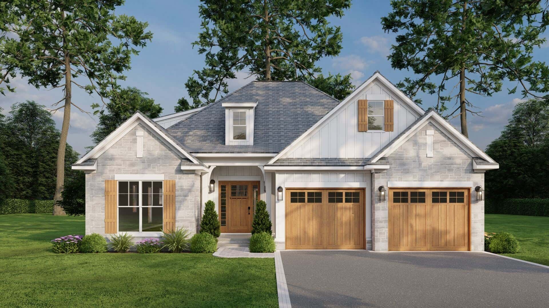 Front elevation of Craftsman home (ThePlanCollection: House Plan #153-1099)