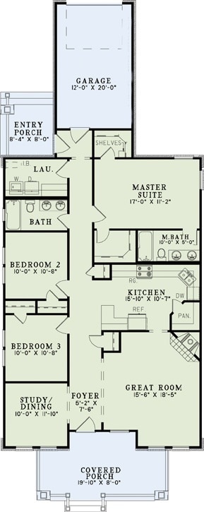 Floor Plan First Story of Country Plan #153-1101