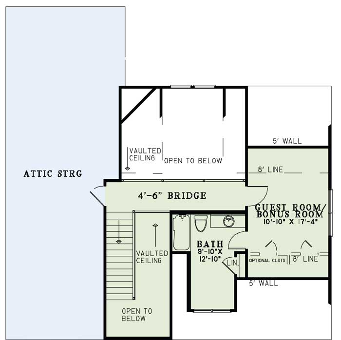 Floor Plan Second Story of Craftsman Plan #153-1106