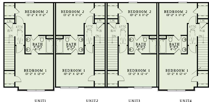 Floor Plan Second Story of Multi-Unit Plan #153-1108