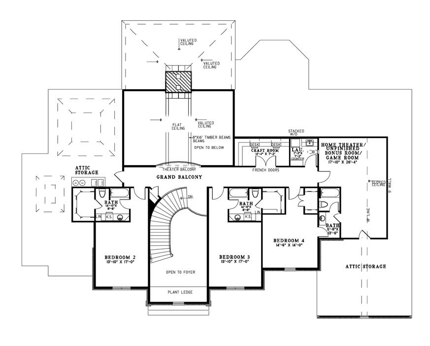 Floor Plan Second Story of European Plan #153-1114