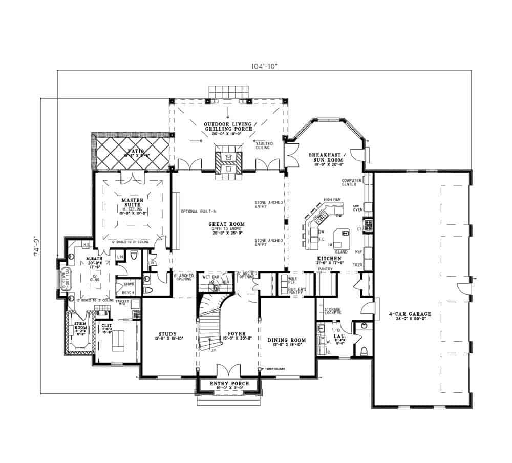 Floor Plan First Story of European Plan #153-1114