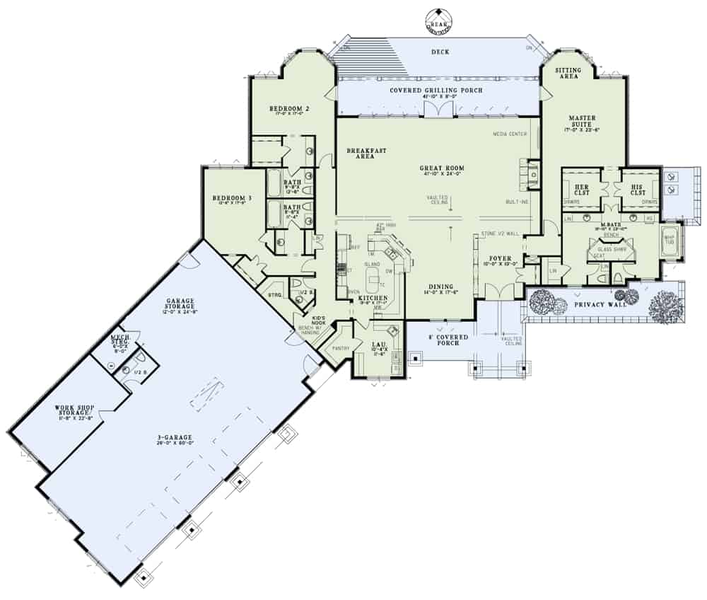 Floor Plan First Story of Country Plan #153-1124