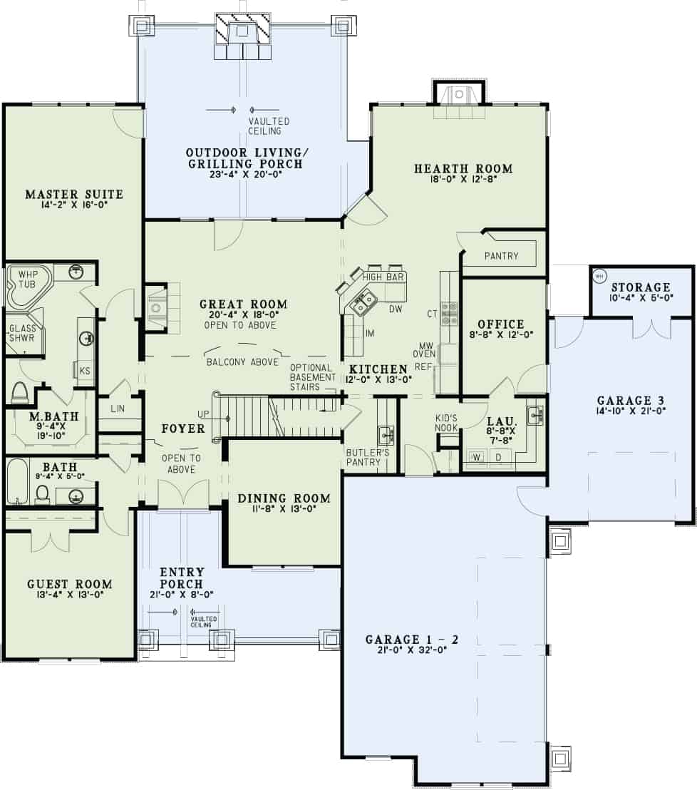 Floor Plan First Story of Craftsman Plan #153-1126