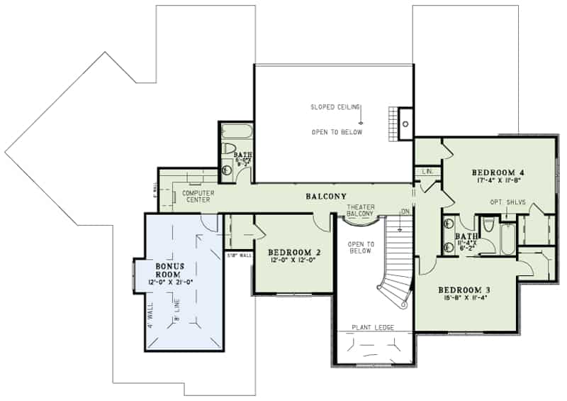 Floor Plan Second Story of European Plan #153-1127