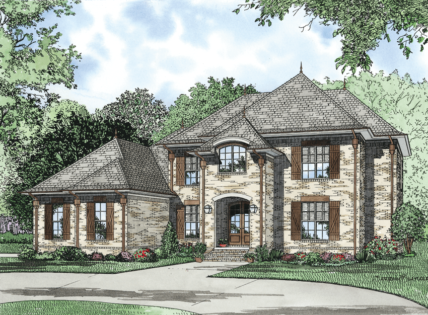Front elevation of European home (ThePlanCollection: House Plan #153-1127)