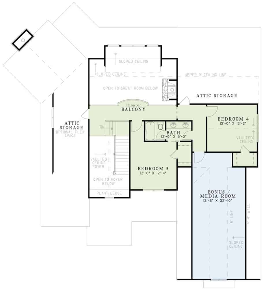 Floor Plan Upper Level of Rustic Plan #153-1128