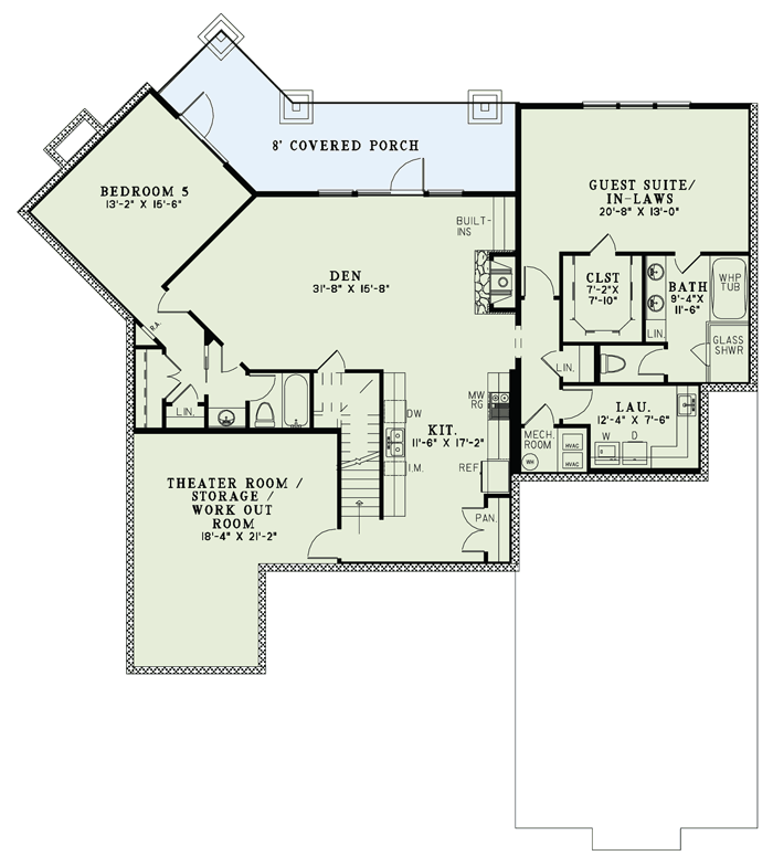 Floor Plan Basement of Craftsman Plan #153-1128