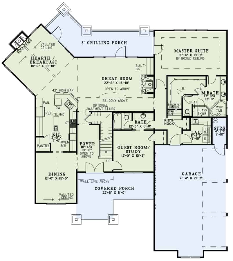 Floor Plan First Story of Craftsman Plan #153-1128