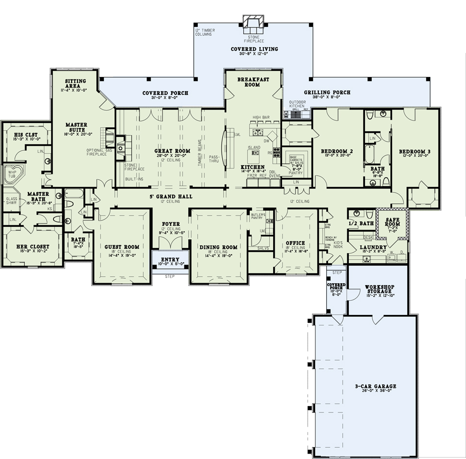 Floor Plan Main Level of European Plan #153-1130