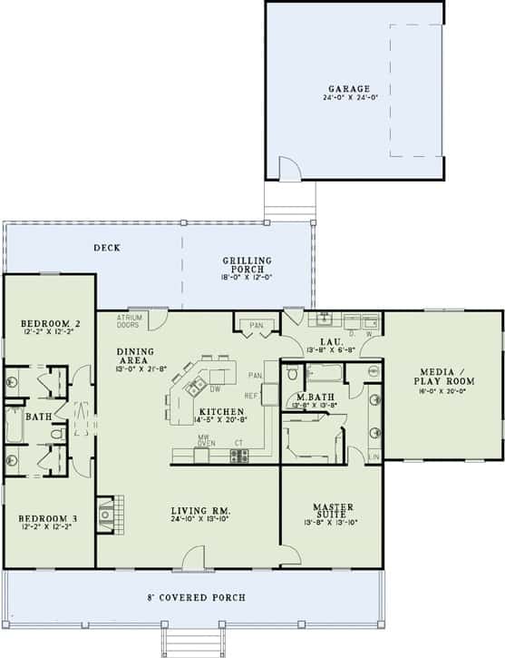 Floor Plan First Story of Country Plan #153-1132