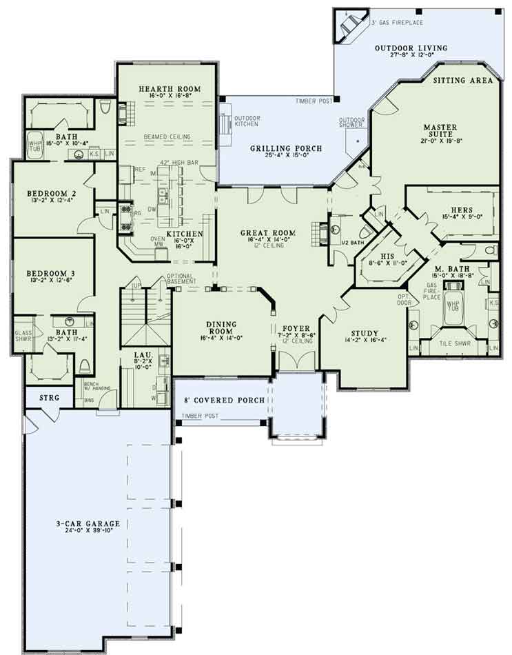 Floor Plan First Story of European Plan #153-1133